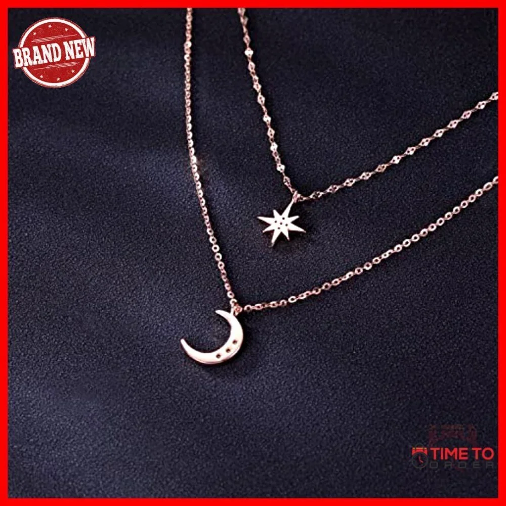 925 Sterling Silver Star Moon Layered Choker Necklace with Extension Chain_5
